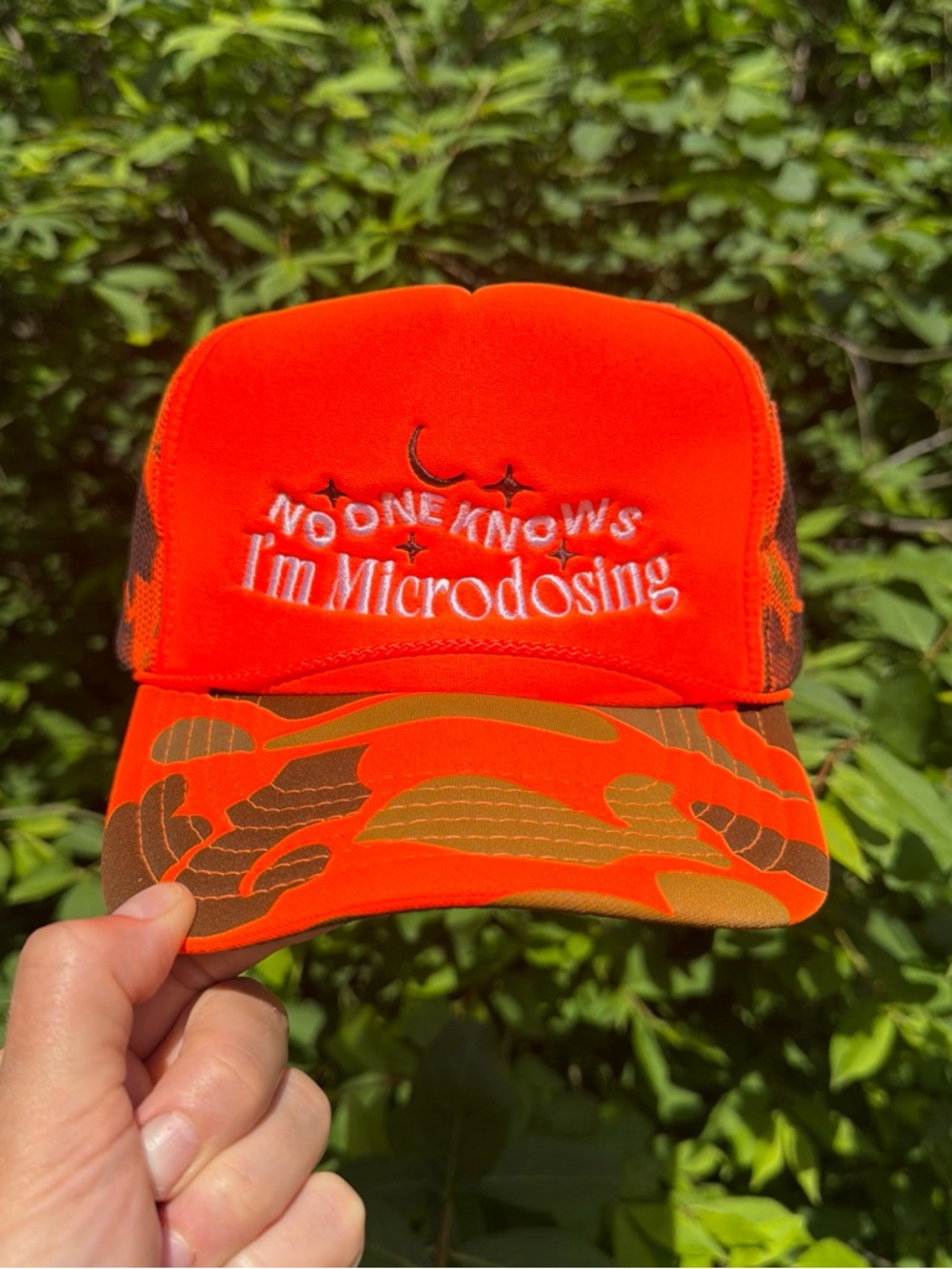 No One Knows I'm Microdosing Orange Trucker Hat